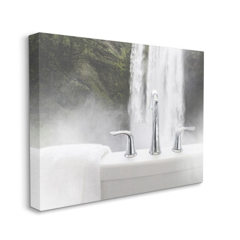 «Waterfall Bath Time Abstract Bathroom» par Milli Villa - reproduction de photo, H 30 po x l 40 po x P 1,5 po, Toile tendue