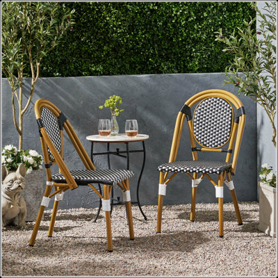 Ensemble de chaises bistro d'extérieur en rotin PE et aluminium, imprimé bambou, durable et élégant pour le patio et le jardin