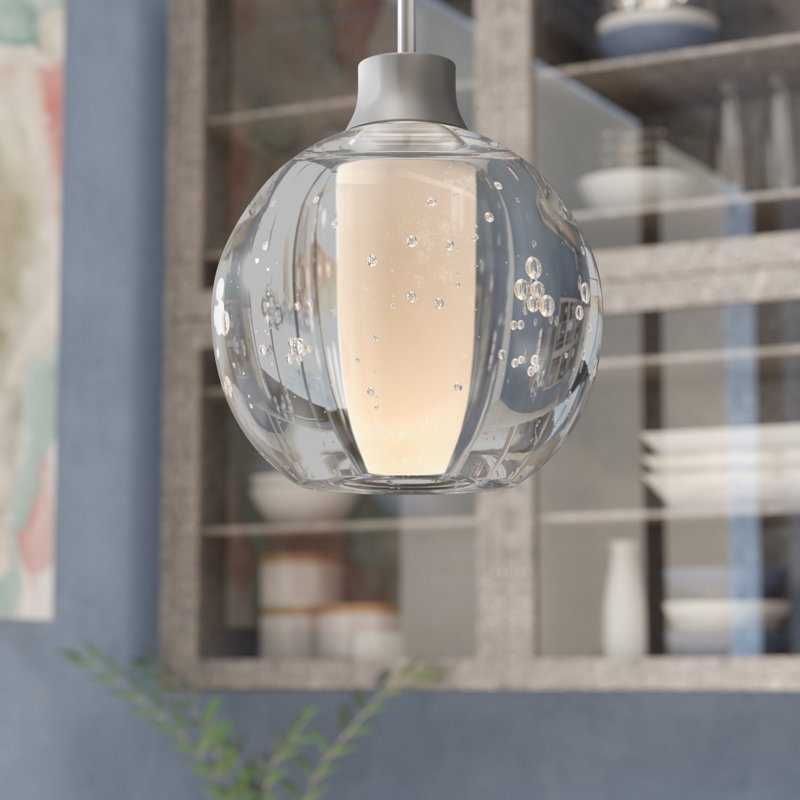 Luminaire sphère suspendu 1 lumières simple Dayna, Bulle, Nickel satiné, Halogène