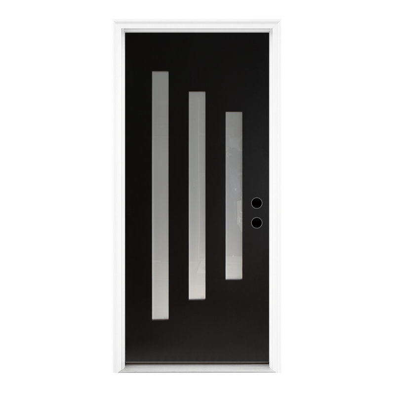 Modern FRP Exterior Doors, 36 x 80 Black Frosted Glass Left Hand Inswing