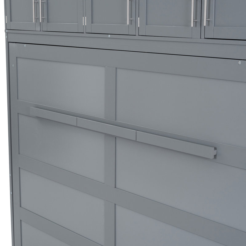 Lit double gris avec armoires - Maximisez votre espace de vie. Support de matelas confortable pour un sommeil apaisant et sans sommier, dans un gymnase à domicile