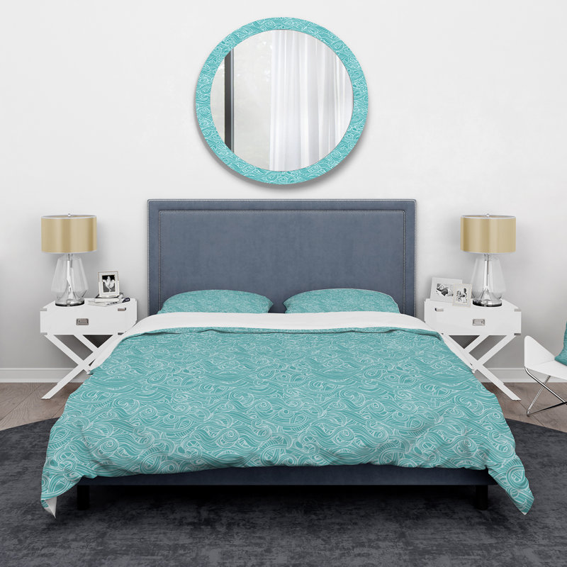 Turquoise Waves Impression - Modern Duvet Cover Set - Microfiber Polyester, King Duvet Cover + 2 King Shams