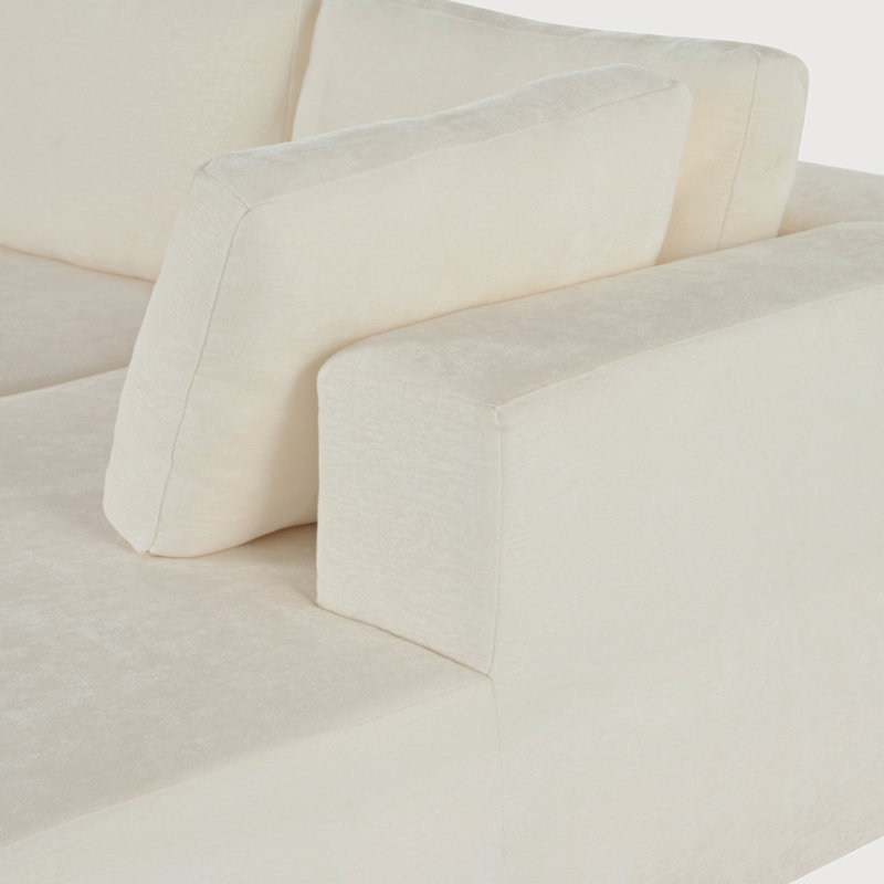 Beige Modular Three-Piece Fabric Sectional Sofa with Ottoman