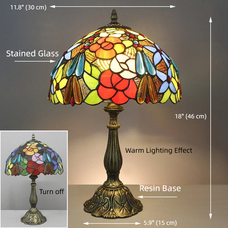 Tiffany - Lampe de table style vitrail avec motifs floraux