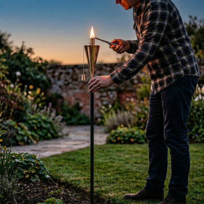 55 Inch Outdoor Oil Torch Lamp–Set Of 4 Pieces Rustproof Stainless Steel Citronella Torches, 12.17 Oz, Includes Funnel & Fiberglass Wicks For Patio Garden Backyard (Rose Gold)