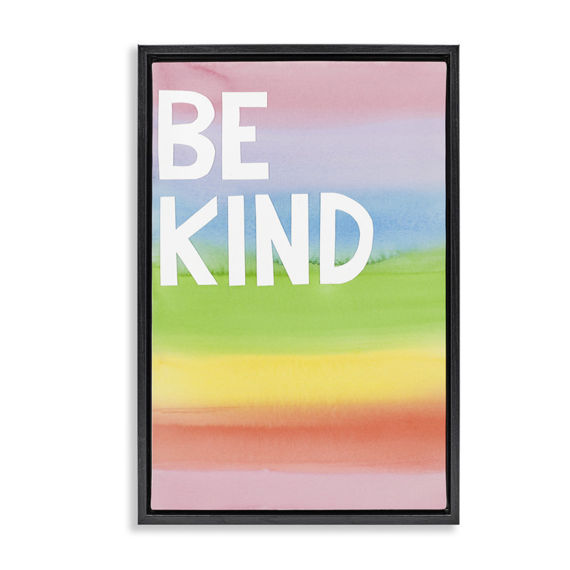 Toile flottante encadrée «Be Kind Ombre Rainbow» par Jen Bucheli, H 25 po x l 17 po, Cadre flottant noir de jais