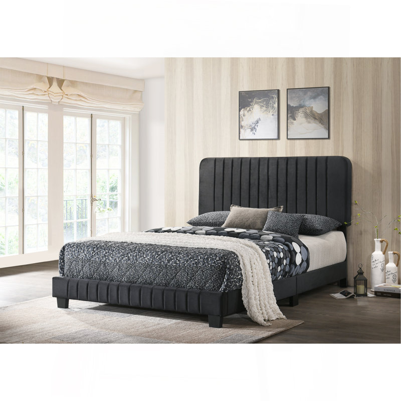 Lit noir élégant au design contemporain, Lit double