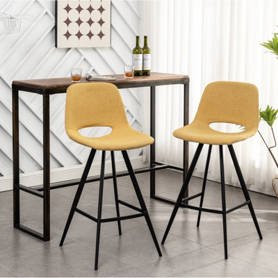 28,25 po, 2 tabourets de comptoir en tissu jaune avec tissu d'ameublement tendance et pieds en métal