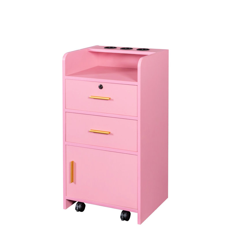 Cabinet rose pour salons - 2 tiroirs et 1 espace intérieur spacieux avec espace