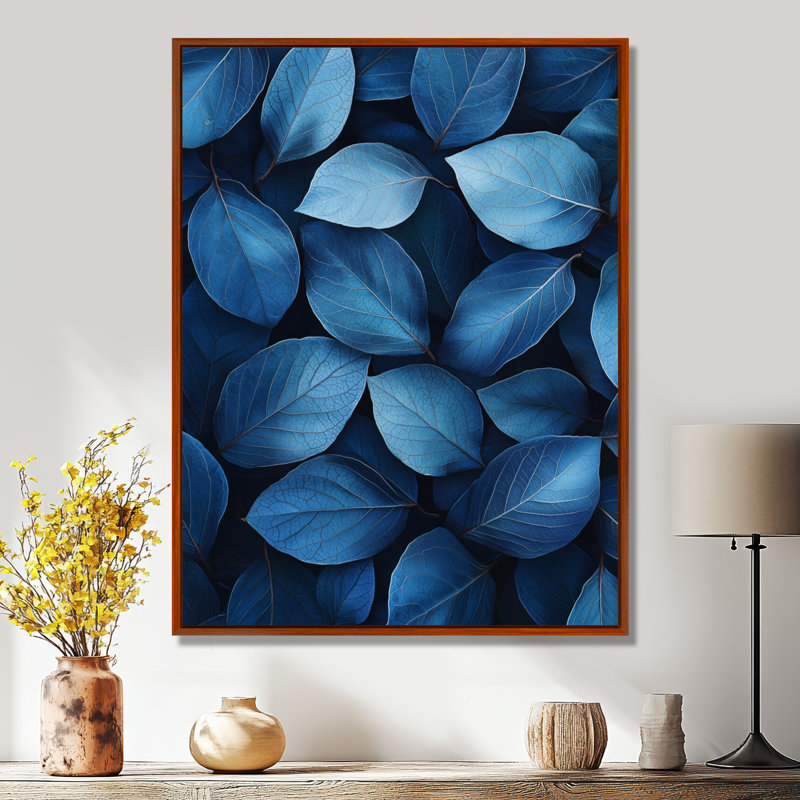 Durham Midnight Blue Leaves Tranquility II - feuilles, art mural encadré, H 40 po x l 30 po, Reproduction avec cadre flottant