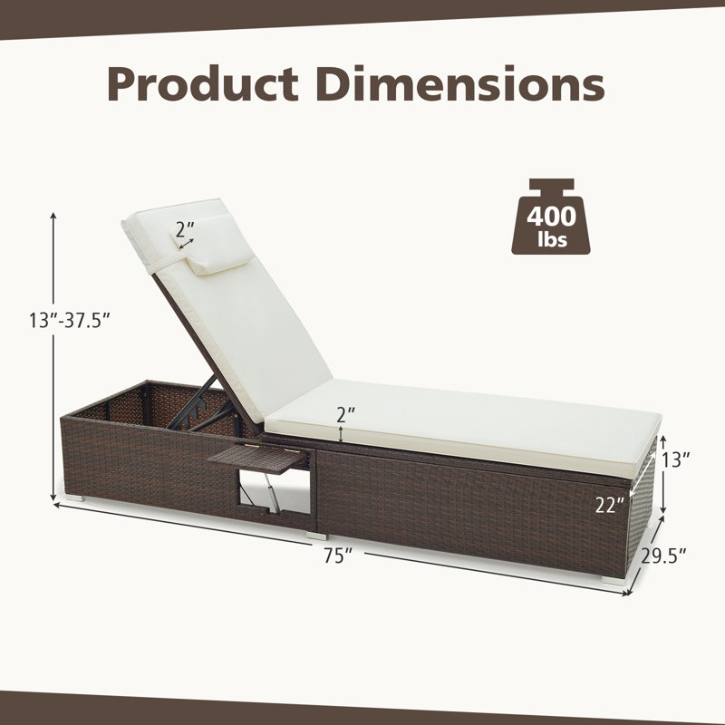 Chaise longue de patio 2 pièces Ebern Designs avec dossier à 6 niveaux, coussin de siège confortable et appui-tête