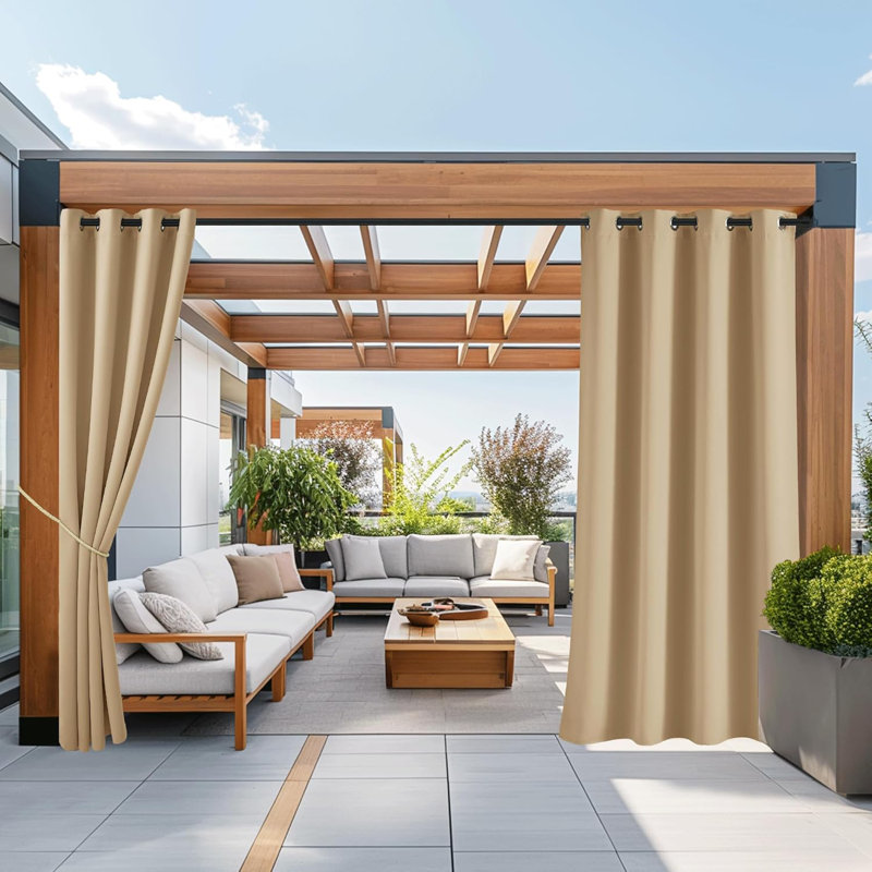 Blackout Outdoor Curtains 2 Panels Waterproof, Thermal Insulated Stainless Steel Rustproof Grommet Indoor Outdoor Curtains & Drapes for Yard/Gazebo Grommet