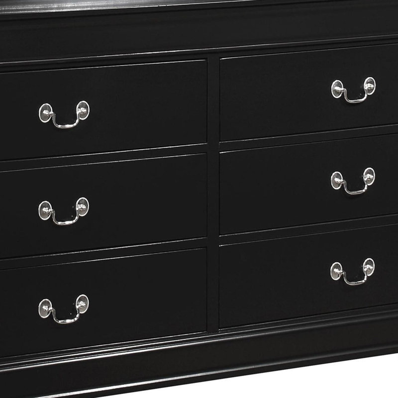 Commode 6 tiroirs Daleyza, Noir, Argent argent