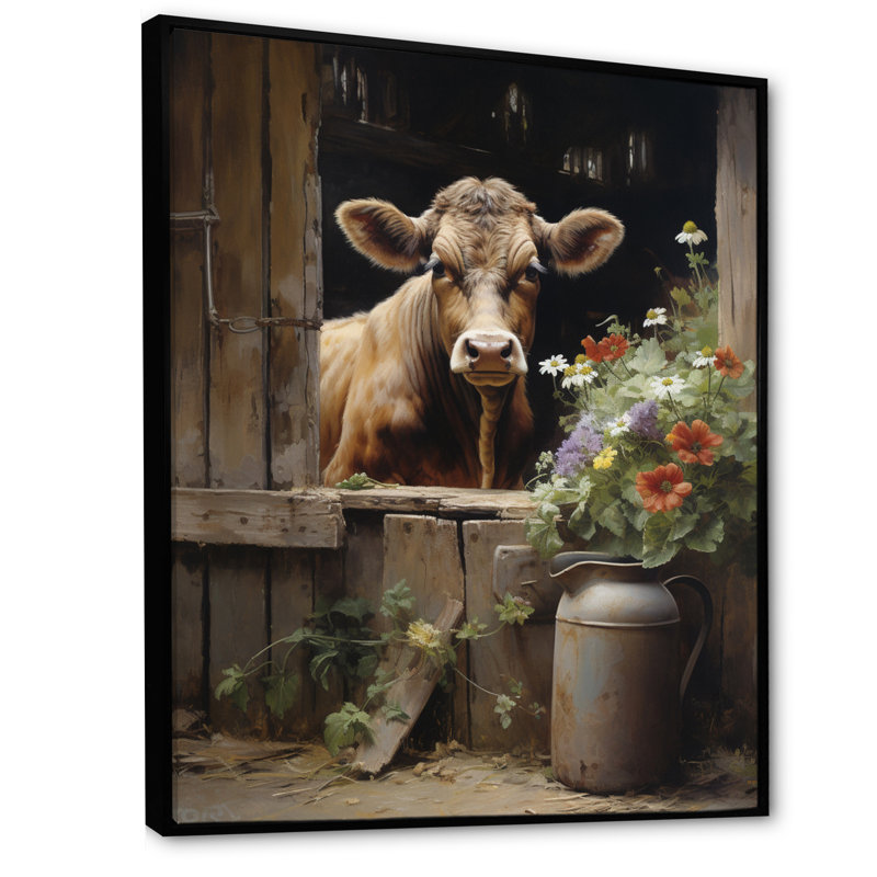 Brackeen Cow Rustic Charm III - vache, art mural, H 44 po x l 34 po x P 1,5 po, Cadre flottant noir