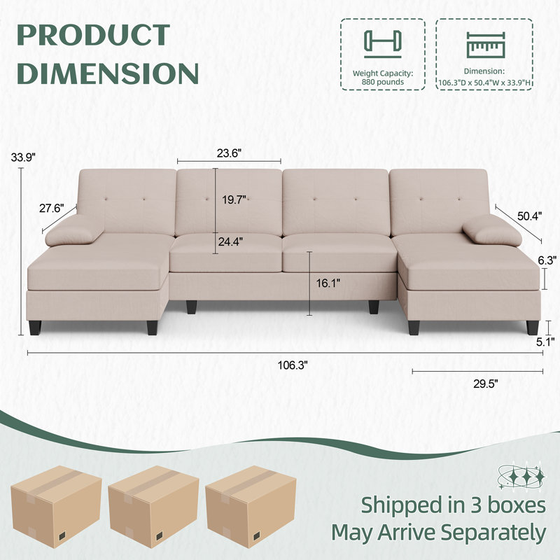 Canapé modulaire 3 pièces pour salon, Brun clair