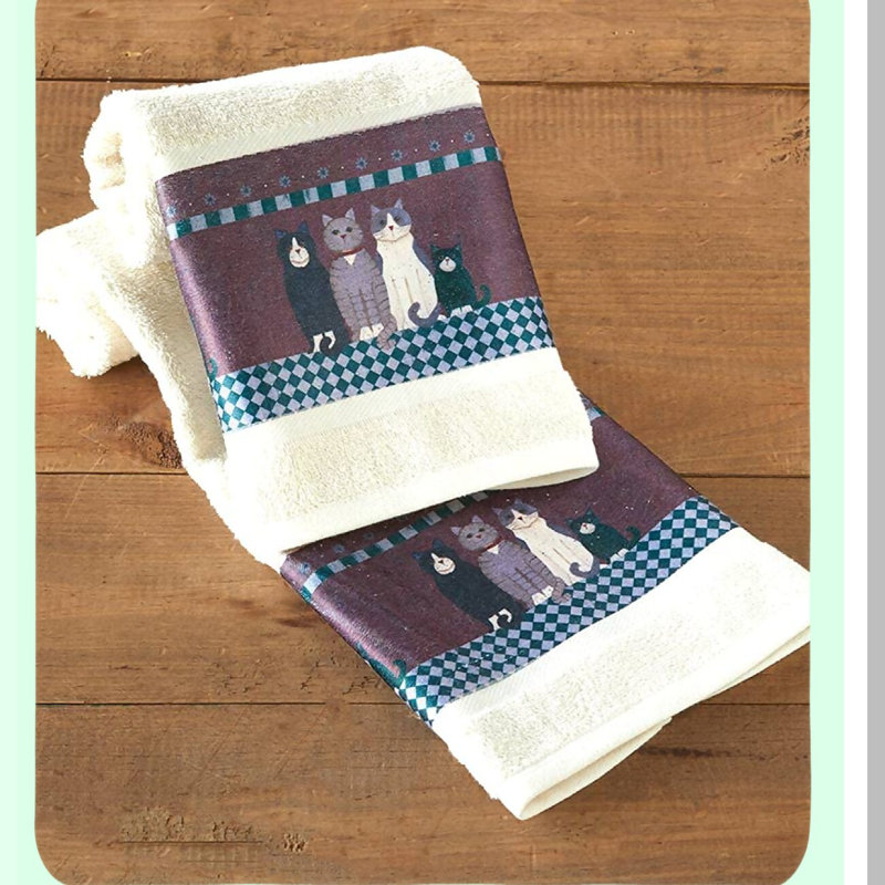 Country Charm Cat Hand Towels - Set of 2 for Bathroom or Kitchen