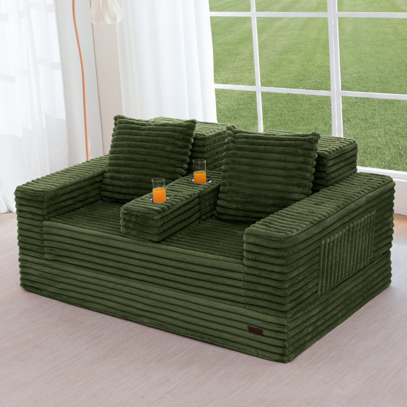 Boneless 4 In 1 Convertible Boneless Couch, Green, 21" H x 64" W x 37.8" D