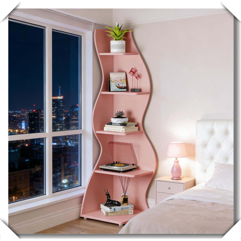 Bibliothèque compacte stylisée à 5 niveaux, Rose