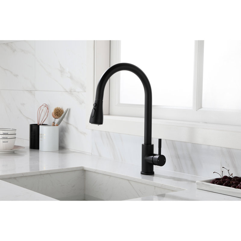 Pull Out Spray Kitchen Faucet, Matte Black Stainless Steel Design, 360 Rotatable Nozzle, Single Handle For Simple Water Management And Temperature Adjustment Faucet With Pull-Out Spray, Durability,