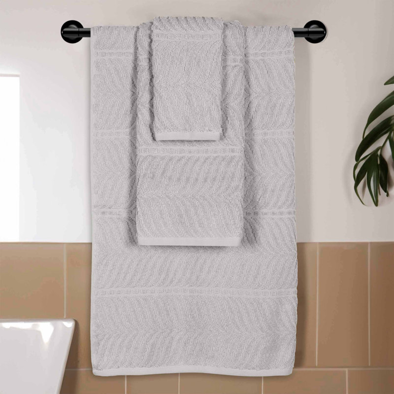 Flaxberry Chevron Zero Twist Jacquard Cotton 3 Piece Bathroom Towel Set, Platinum