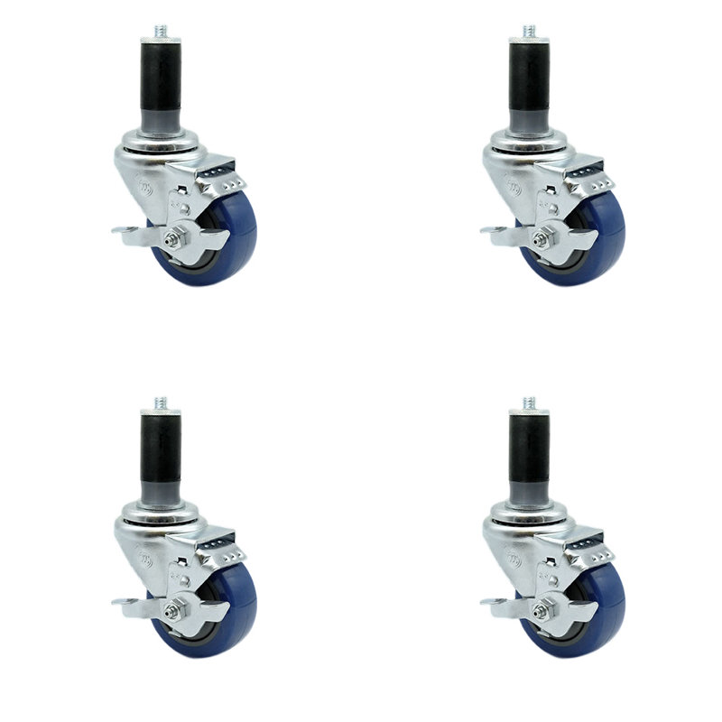 Polyurethane Expanding Caster with Brake, Blue