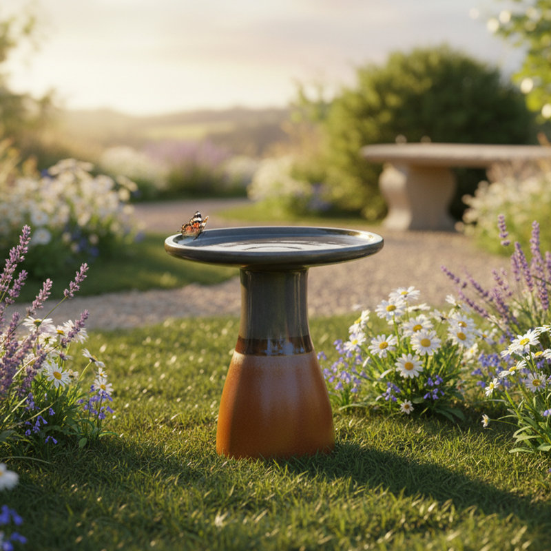 Baignoire pour oiseaux autoportante en céramique avec finition résistante aux rayons UV - rose cendré Leominster, Vieux rose