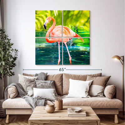 Flamant rose patauger dans l'eau