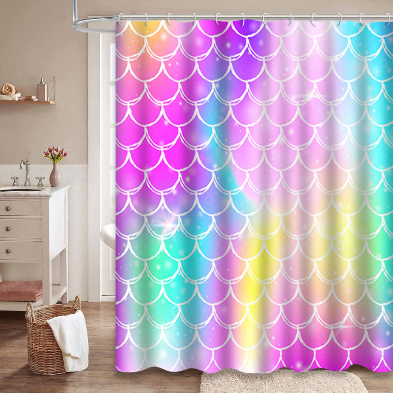 Rideau de douche imperméable avec 12 crochets Mermaid Magic Rainbow Scales Sparkles, L 72 po x l 78 po