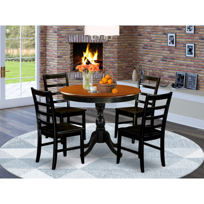 5-Piece Kitchen Table Set Contains a Dining Table and 4 Wooden Chairs with Ladder Back - Black Finish