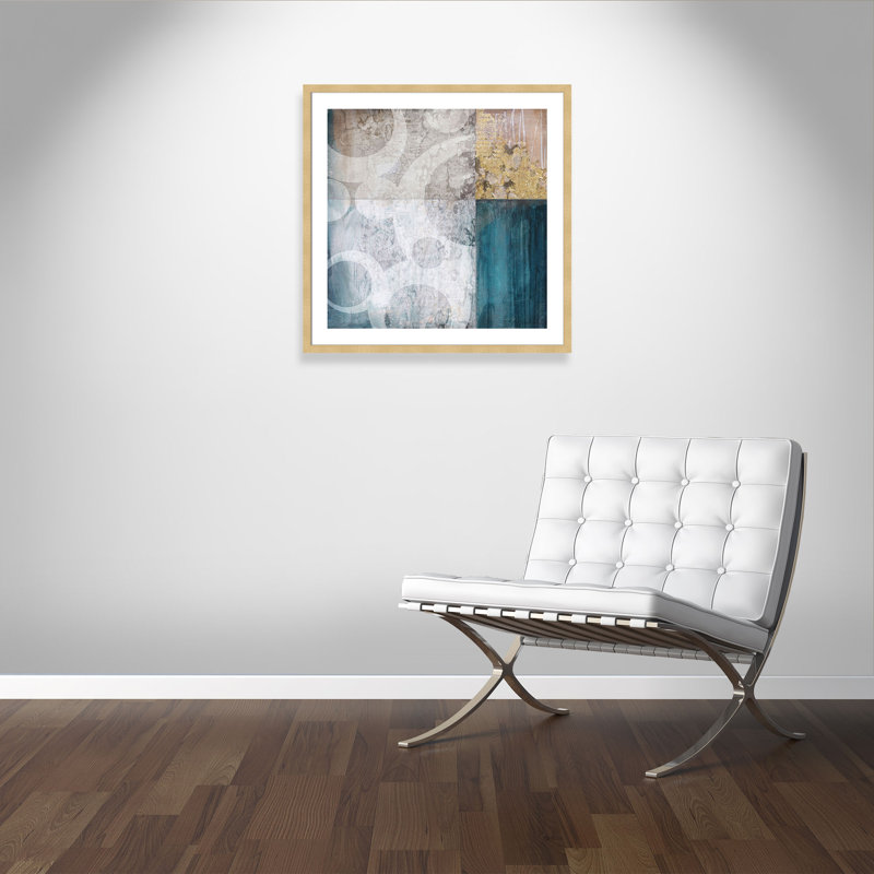 Deymus 'Teal Quadrant' Framed Acrylic Painting Print, 32.5" H x 32.5" W x 2" D, Champagne
