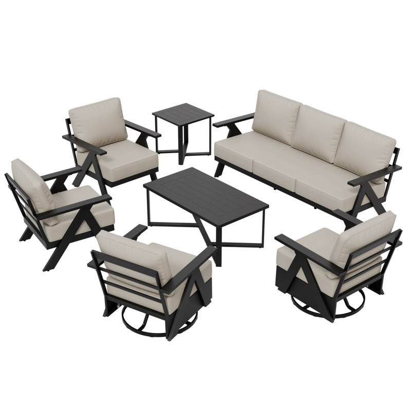 Ensemble de chaises de patio en aluminium 7 pièces, ensemble de conversation d'extérieur 7 personnes - Chaises de patio, canapé et tables