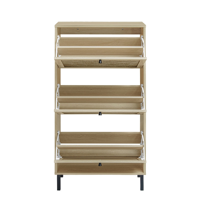 Étagère à chaussures en rotin 3 portes, armoire de rangement pour chaussures moderne autoportante, pour vestibule