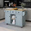 Chariot de cuisine en bois d'hévéa pour comptoir de 53,1 po avec 5 roulettes, armoire de rangement et 3 tiroirs