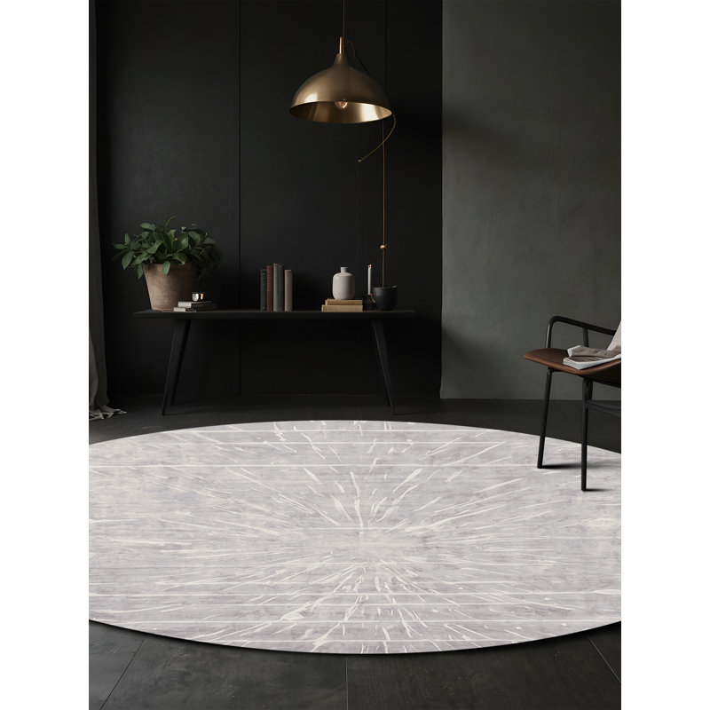 Tapis beige soyeux et moelleux, Rond 6 pi