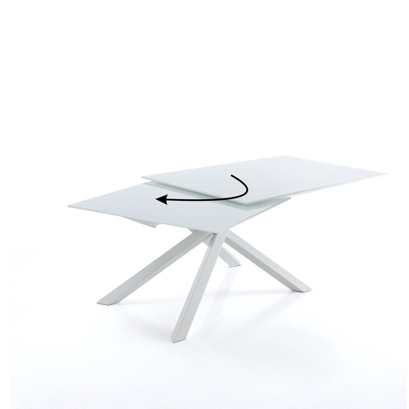 Dalessandro Glass Top Metal Base Dining Table, White