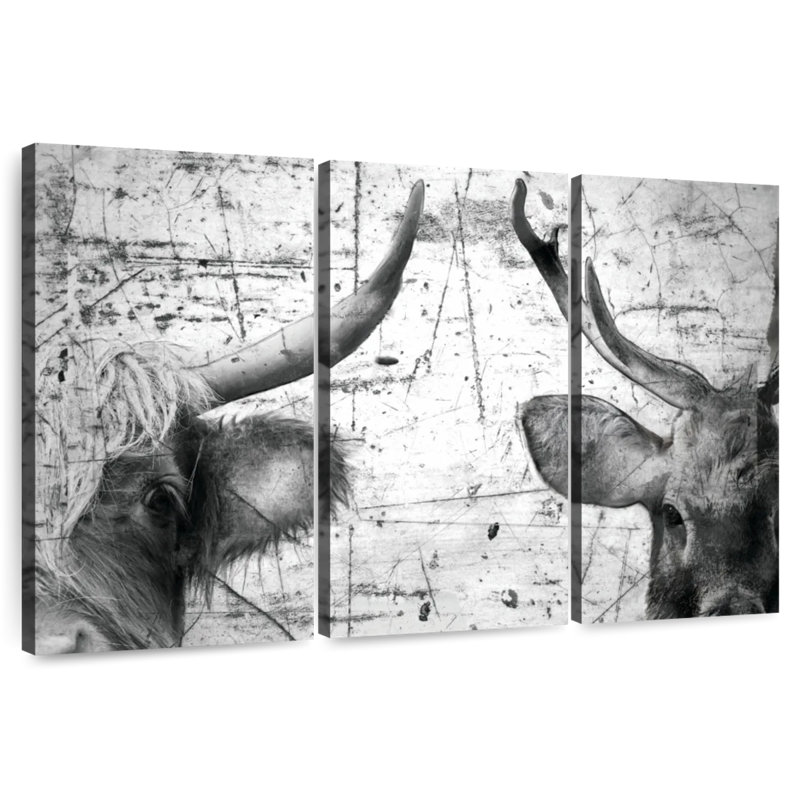 Vache et cerf Brampt - noir et blanc, H 48 po x l 74 po