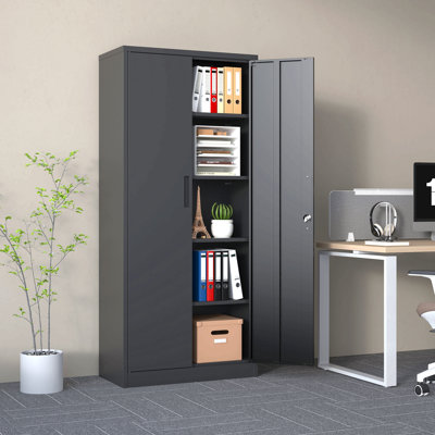 Armoire de rangement en métal pour le garage, armoire verrouillable en acier noir avec portes et tablettes, grands classeurs pour les systèmes de rangement de garage, classeur verrouillable pour le bureau personnel, salle de classe / garde-manger