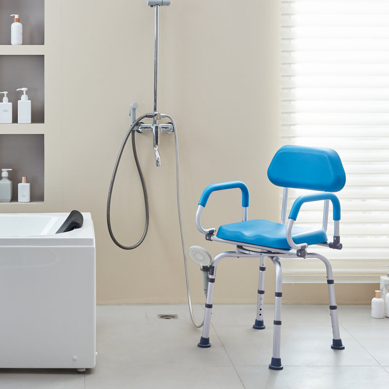 Blue Adjustable Swivel Shower Chair with Padded Seat