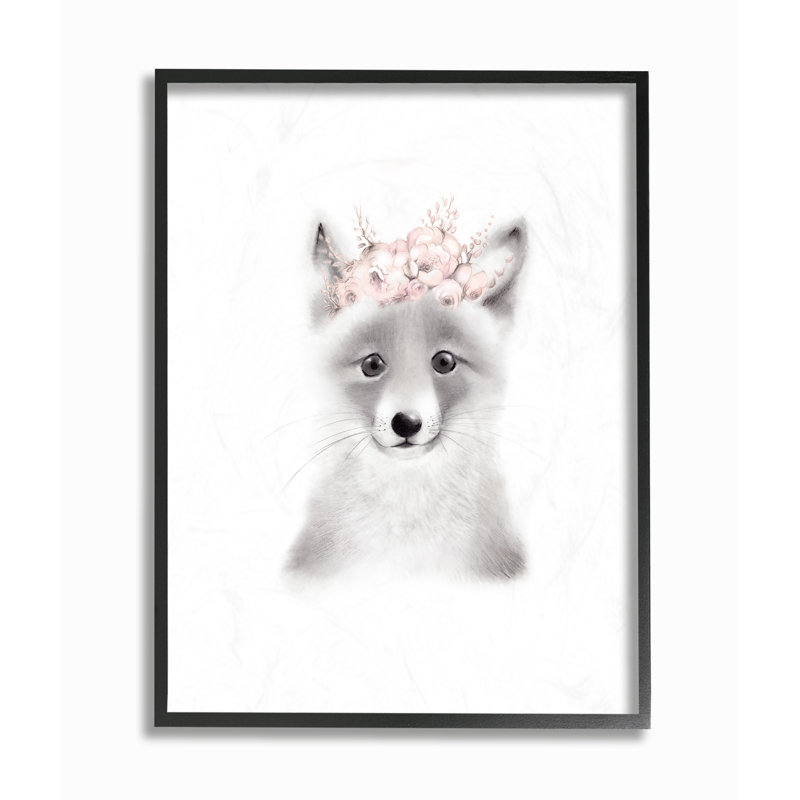 Art sur toile Gupton «Fluffy Fox Flowers», Giclée encadrée noir minuit, H 14 po x l 11 po x p 1,5 po