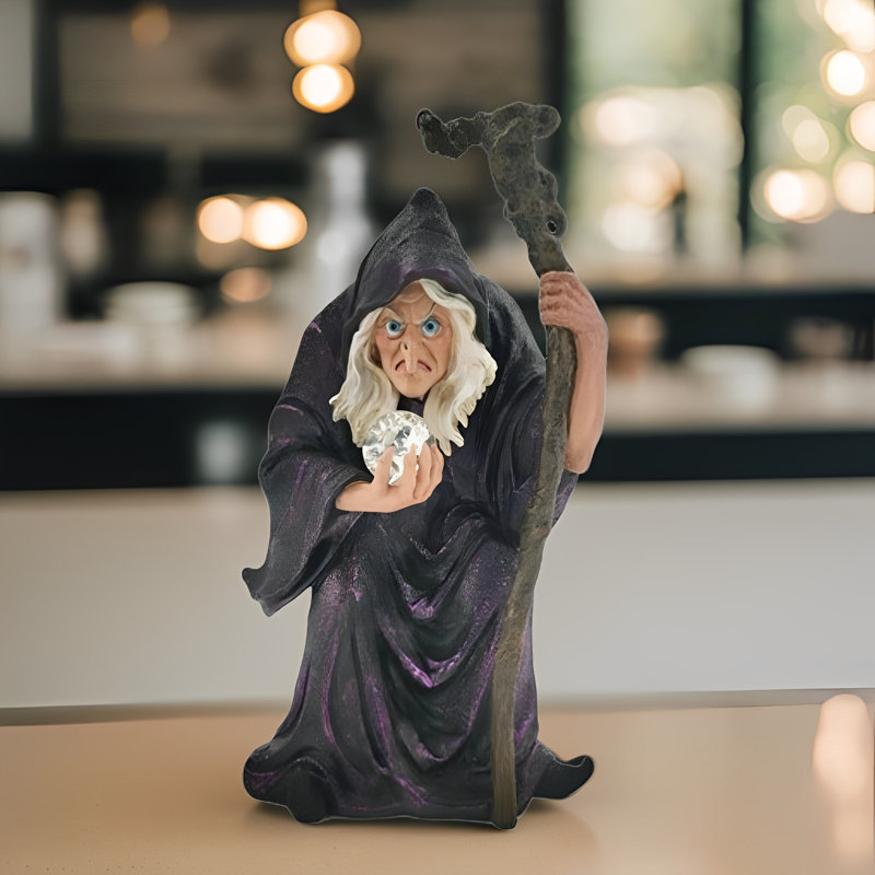 11"H Witch with Cane & Crystal Figurine