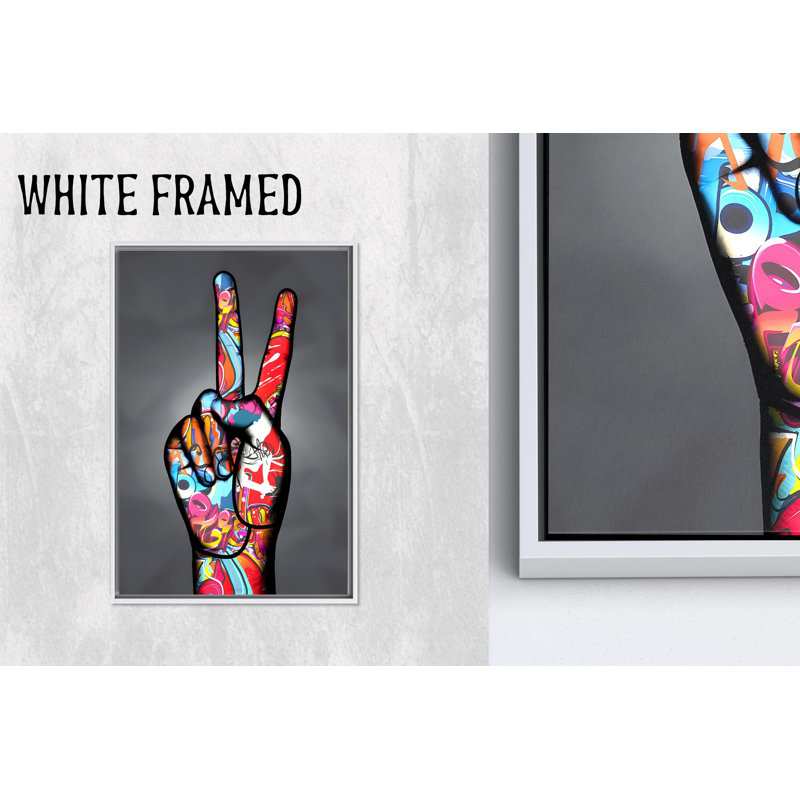 Toile imprimée: Graffiti Art Two Fingers Peace Sign Modern Decor, 1P WhiteFramedCanves, 114,2 po H x 63,1 po l