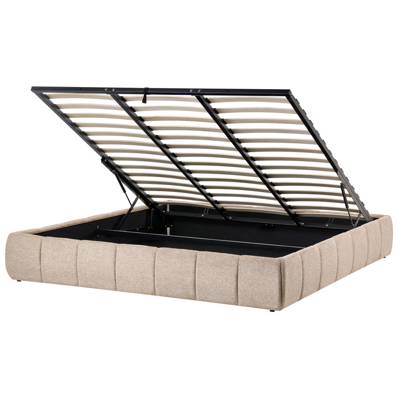 Sahithi Upholstered Lift Up Storage Ottoman Bed, Super King (6'), Beige Fabric