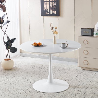41.12"White COLOR TOP Tulip Table Mid-Century Dining Table For 4-6 People With Round Mdf Table Top, Pedestal Dining Table, End Table Leisure Coffee Table