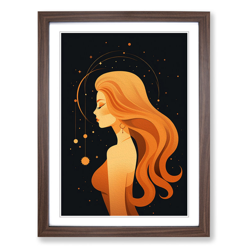 XYZ-FRM-V1223-1670 Virgo Zodiac Minimalism - Single Picture Frame Print on Wood, 34cm H x 25cm W x 2cm D, Walnut