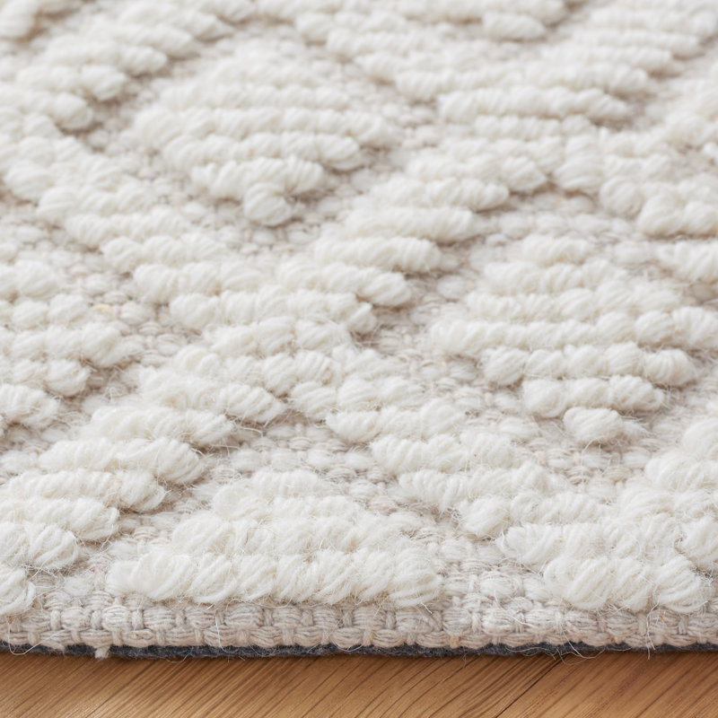 Bareen Geometric Handmade Tufted Wool/Cotton Area Rug in Ivory, Rectangle 9' x 12'