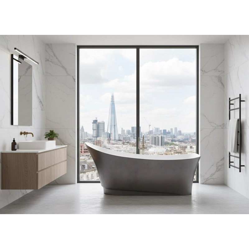 Vast Studio 70.9” x 29.5” Aged Silver/White Freestanding Asymmetrical Bathtub – Deep Soaking Tub with High-Back Wave Design, Sculpted Metallic Finish & Modern Spa-Luxury Comfort