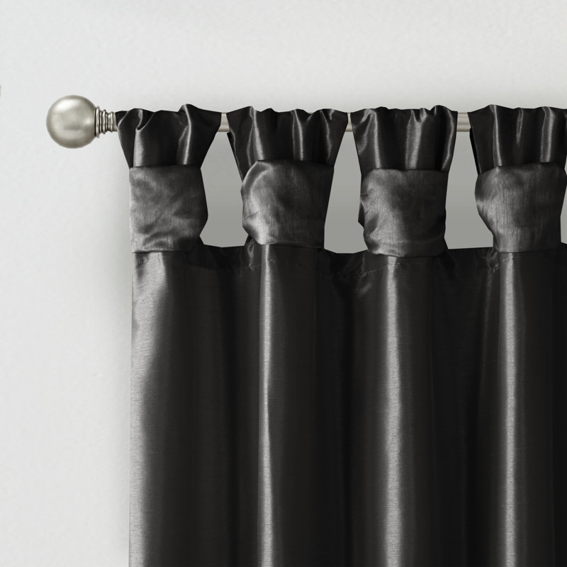 Karlita Faux Silk Room Darkening Twist Tab Single Curtain Panel, 50" W x 84" L, Black