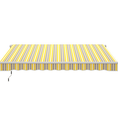 12' X 10' Balcony Awning Retractable. Manual Crank Handle. 280G/M & Water- Fabric. Aluminum Frame. Deck, Patio, Yard. Yellow Gray Patio Sun Shade With Crank. Frame For Balcony, Yellow