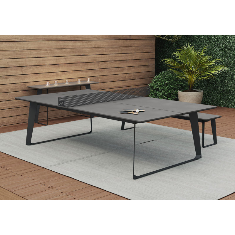 Taneli Indoor/Outdoor Table Tennis Table with Paddles, Gray Concrete