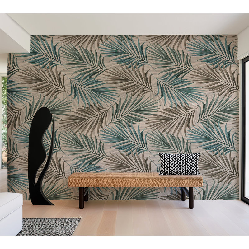 Botanical Wallpaper Wall Mural - Repeating Leaf Pattern, 110" L x 157" W